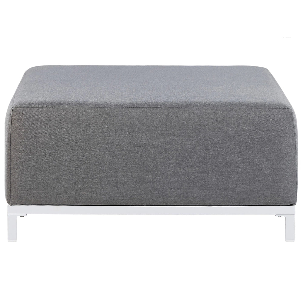 Set divano da giardino rivestimento in tessuto grigio gambe in alluminio bianco con ottomana 5 posti resistente agli agenti atmosferici