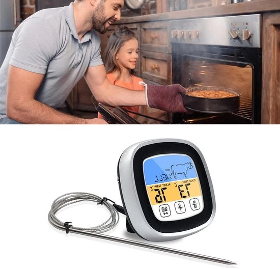 Termometro digitale per carne - Termometro per cucina - Cucina al gusto - Touchscreen con illuminazione di background - 8 carni 5 sapori - Nero