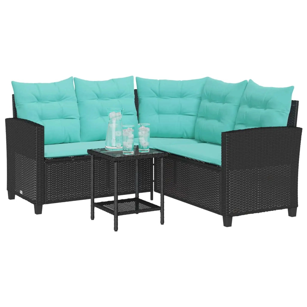 Divano da giardino 2 pcs Nero e Turchese Poly Rattan