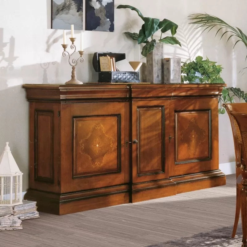 Credenza classica 3 porte 2 cassetti legno noce patinato 214x58x118 - Mobili 2G