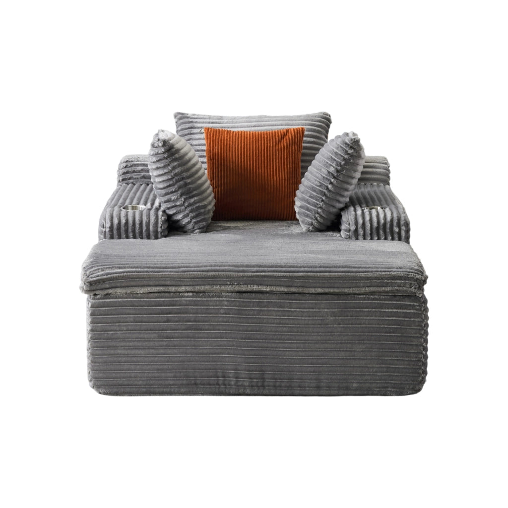 Divano da pavimento pieghevole con chaise longue in velluto a coste grigio