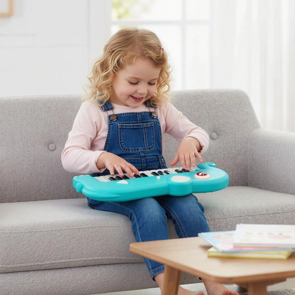 Tastiera pianoforte bambini 25 tasti dinosauro elefante digitale musica-Tastiera luci educativo musicale portatile giocattolo bambini 3+ anni Blu