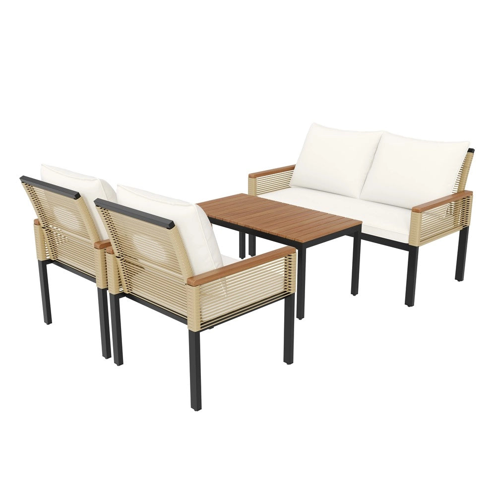 Set da giardino in rattan - Zephmum- 2 sedie, divano, tavolo, cuscini comodi