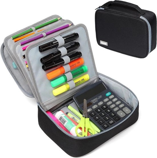 Etui per Pennarelli a Doppia Raccordatura - Grande Capacità - Pennarelli a Penna Colorata - Adatto a Bambini Ragazzi e Adulti - Scuola - Nero