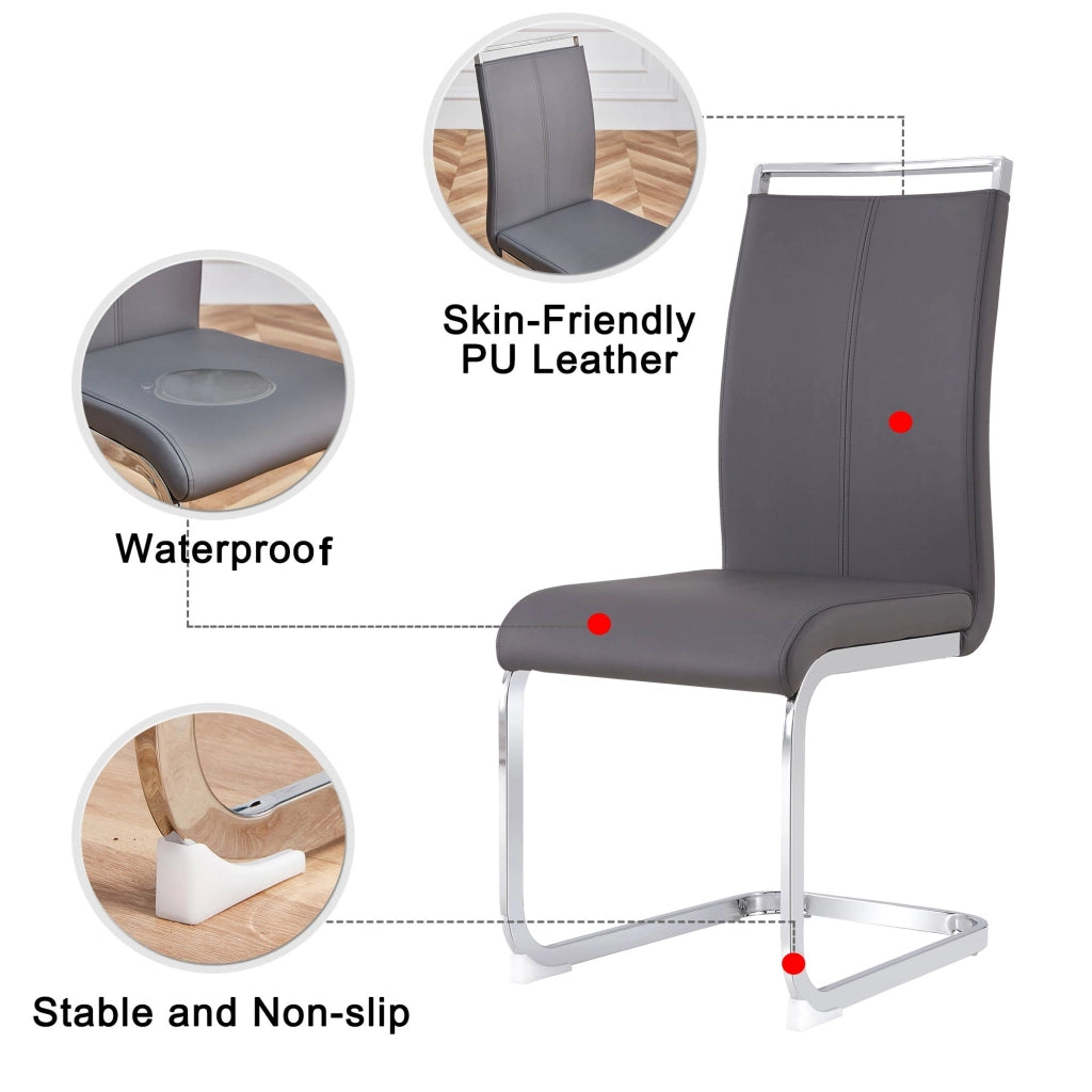 Sedie da Pranzo Imbottite in Similpelle ¨C Xylo ¨C Grigio, Set 4 Pezzi, Gambe in Metallo