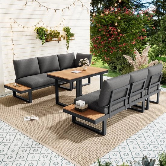 Banco da Giardino - Acciaio Galvanizzato - Tavolo in Plastica - Versione in Legno - Impermeabile all'Acqua