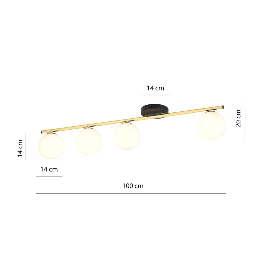 Lampada a sospensione Monza in acciaio nero e oro con diffusori in vetro