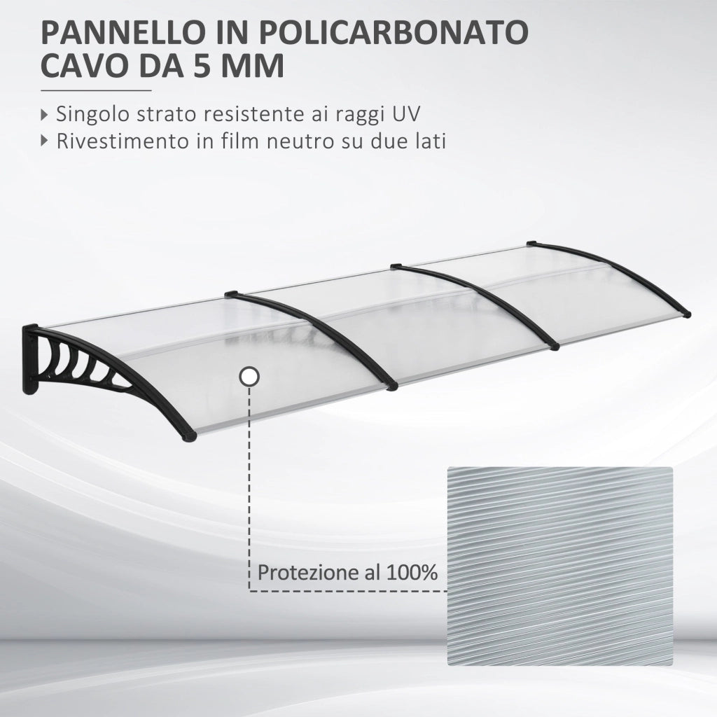 Tettoia in Policarbonato e Alluminio per Balconi 303x96x27 cm Finestre e Porte Nero e Trasparente