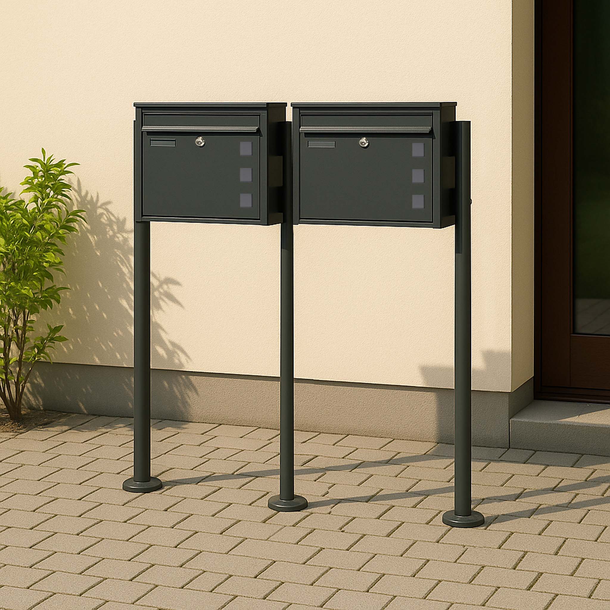 Set Cassetta postale doppia autoportante V12 antracite con telaio di supporto