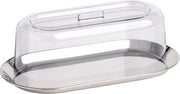 Piatto da tavolo con coperchio 30 x 15,5 cm, H: 10,5 cm 

- Piatto da tavolo in acciaio inox 30 x 15,5 cm, H: 1,5 cm, finitura alta lucidità
- Coperchio in SAN 25 x 12 cm, H: 10 cm