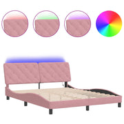 Letto matrimoniale | Letto per adulti | Giroletto con LED senza Materasso Rosa 160x200 cm in Velluto