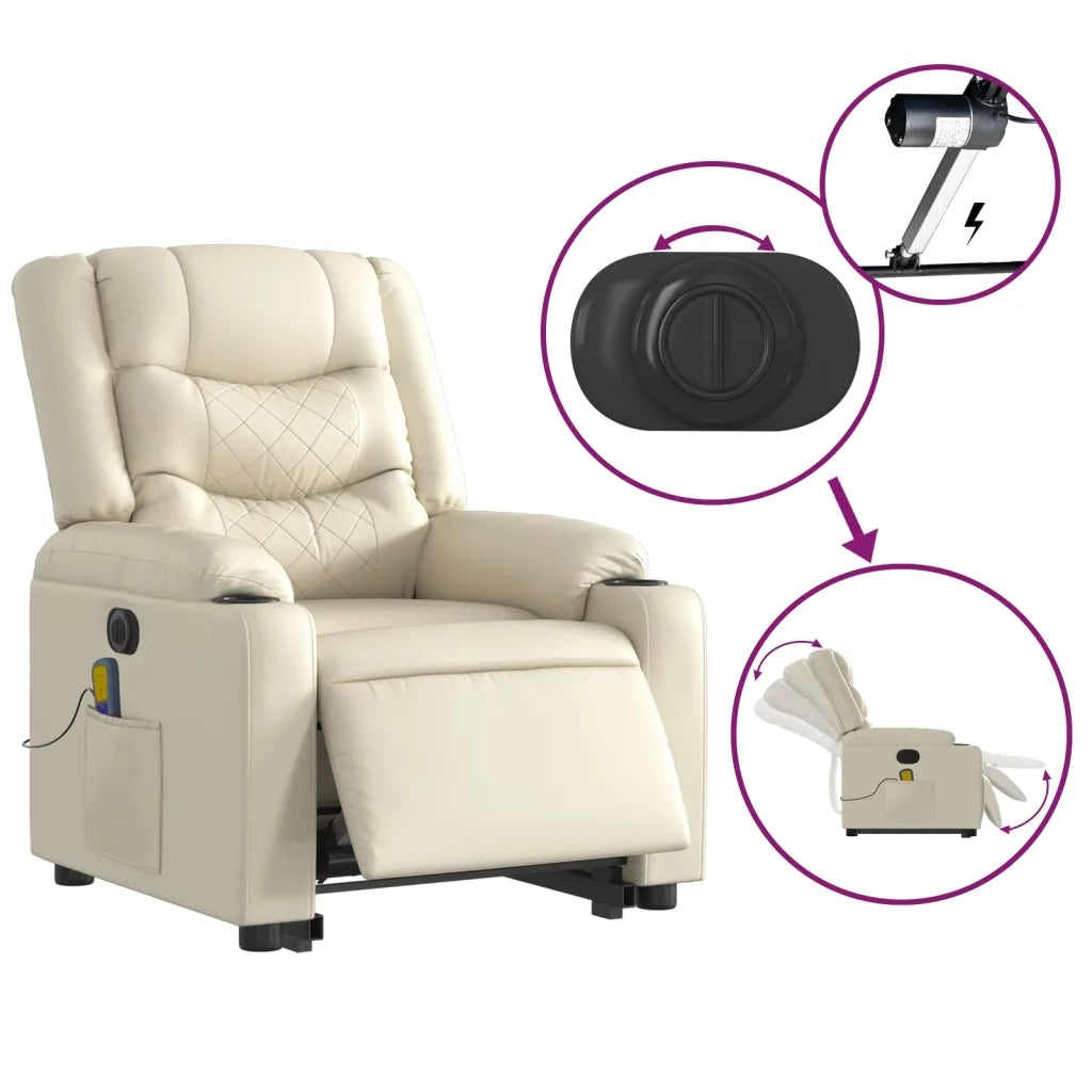 Poltrona Alzapersona Elettrica Reclinabile Crema in Similpelle 3206564