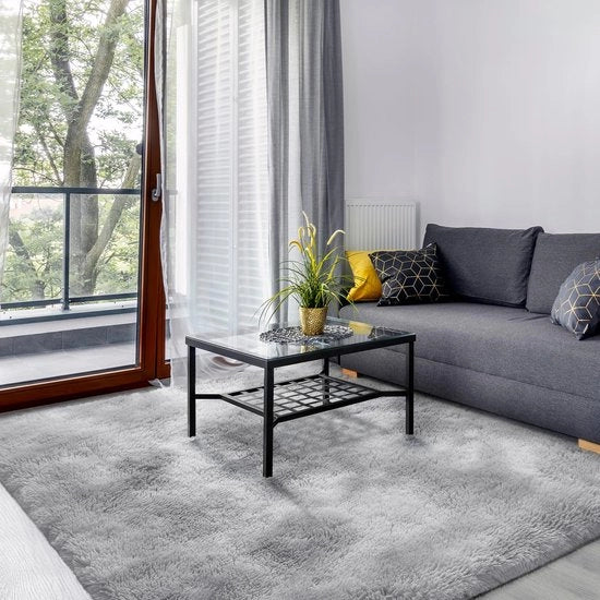 Tappeto velluto alta densità per soggiorno, lavabile, antiscivolo e soffice, grande tappeto tie-dye alta densità shaggy per camera da letto e camera dei bambini, dimensioni 200 x 300 cm, colore grigio chiaro
