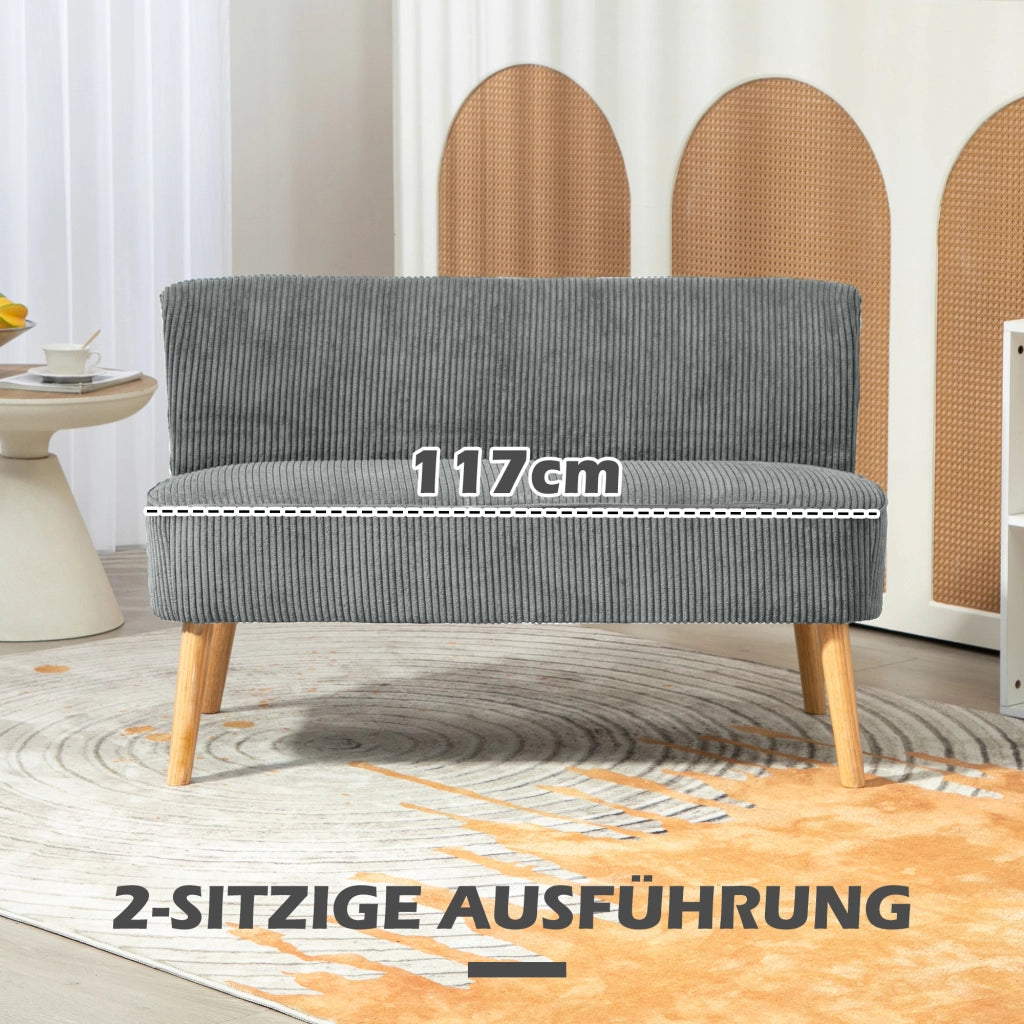 Divano 2 Posti Imbottito Tessuto Velluto Trapuntato ¨C Zephmum ¨C Grigio 117x57x77 cm