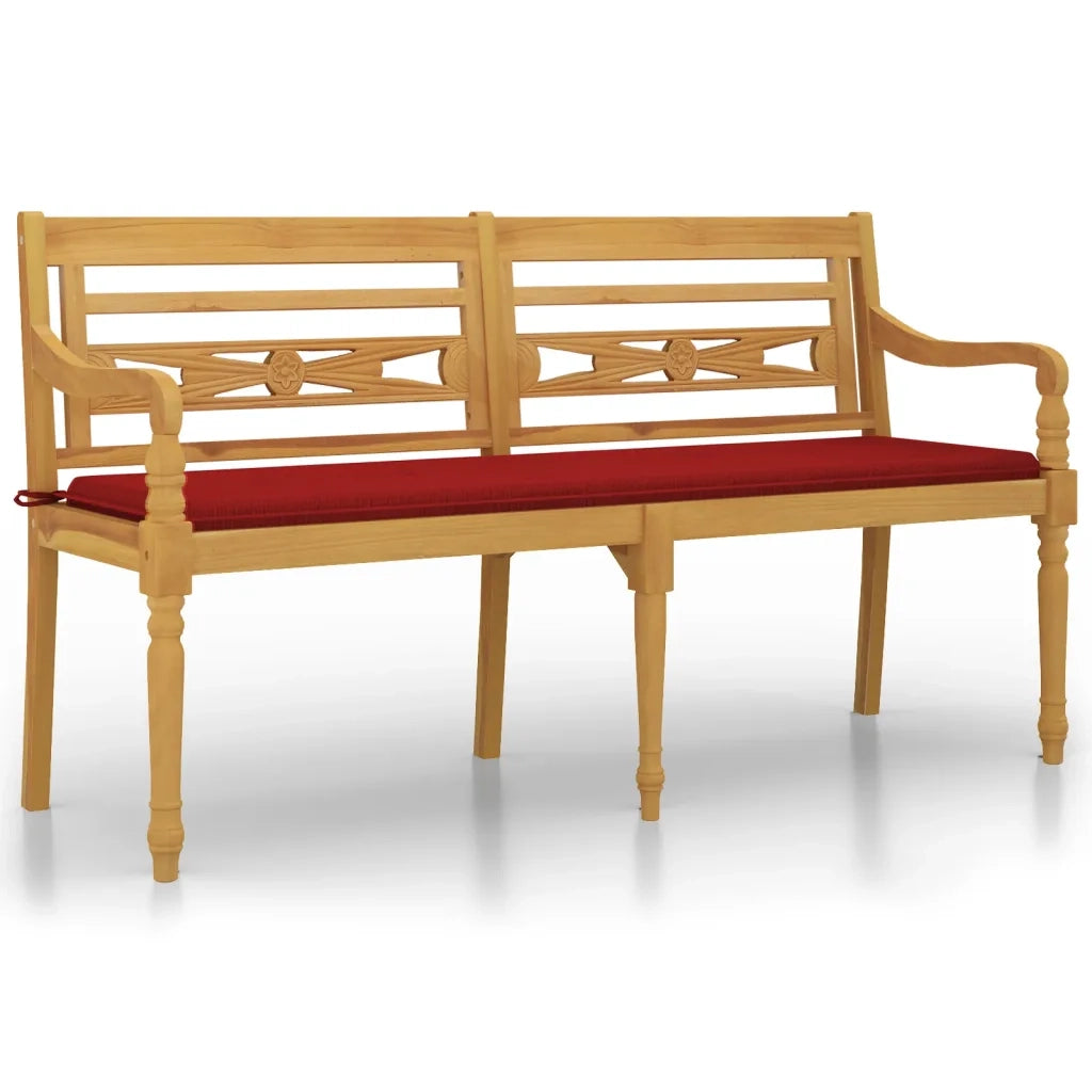 Panchina Batavia con Cuscino Rosso 150 cm Legno Massello Teak 3100832