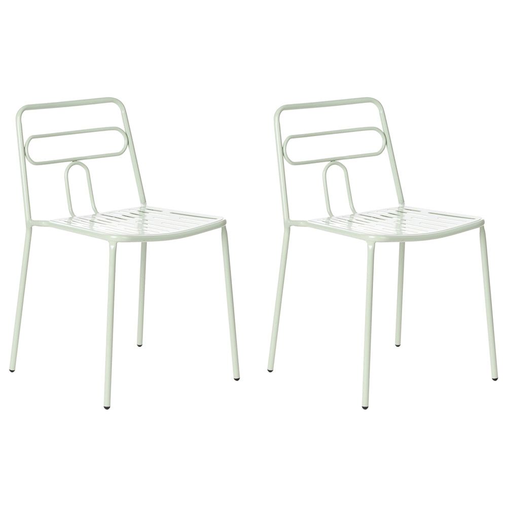 Set di 2 sedie da giardino verde con telaio in acciaio impilabili per esterni Patio moderne
