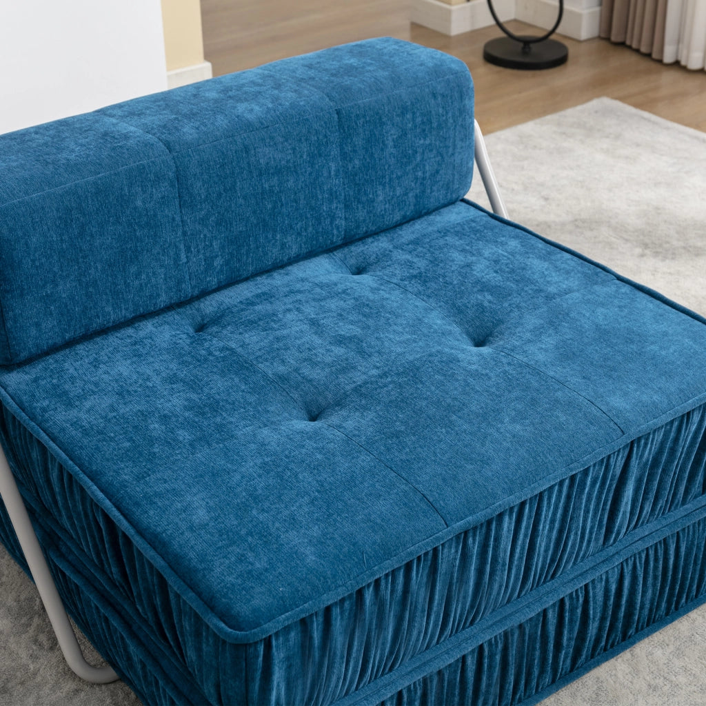 Divano letto modulare pieghevole 2 posti con funzione letto e cuscino schienale removibile in ciniglia blu