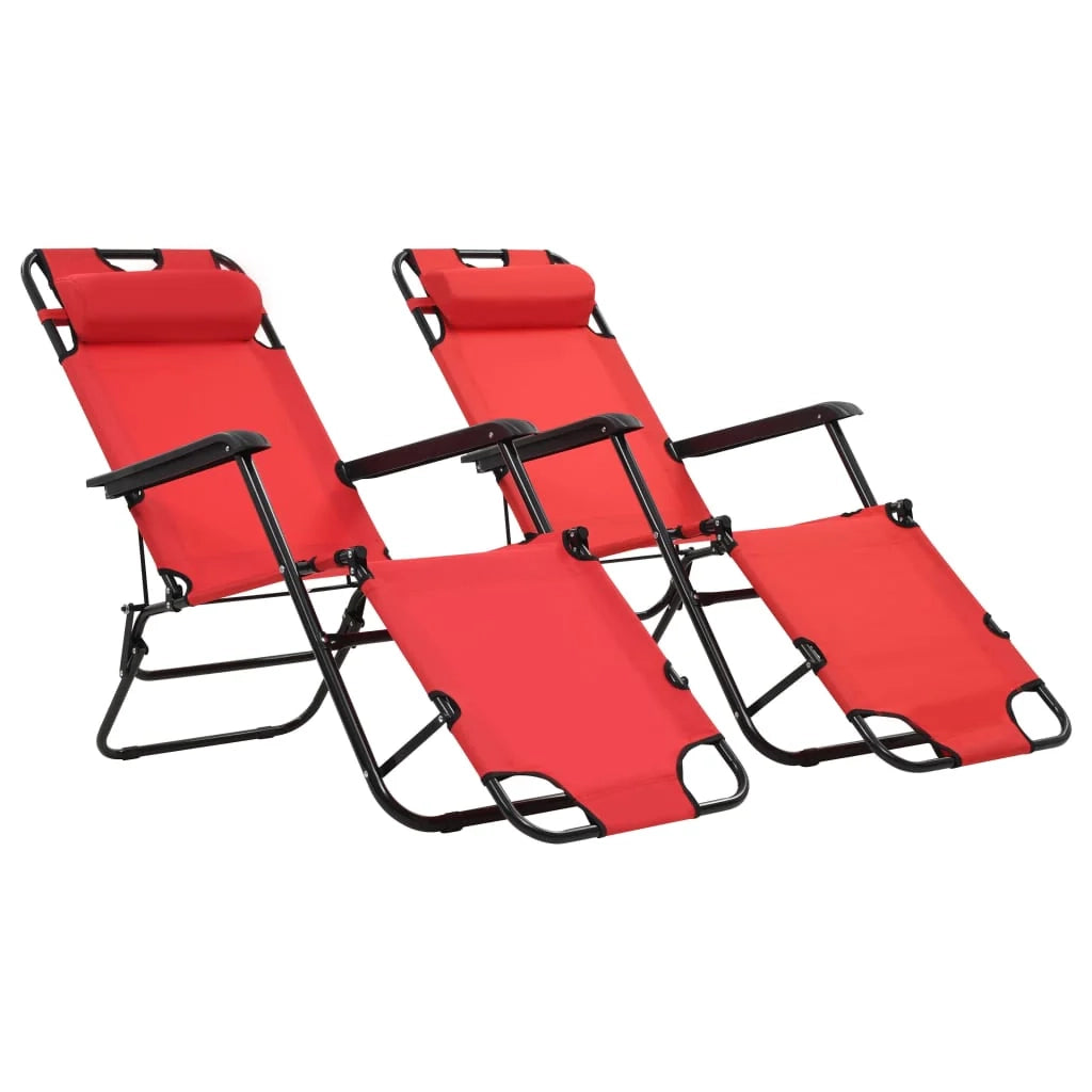Set di due lettini prendisole pieghevoli con poggiapiedi acciaio rosso 02_0011945