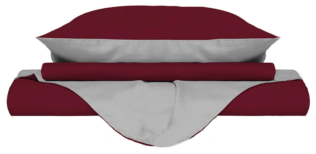 Copripiumino Matrimoniale con Sacco e Federe Doubleface Bordeaux/Grigio Chiaro