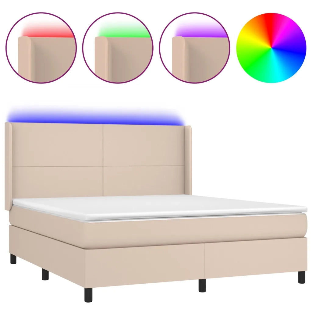 Giroletto Molle Materasso e LED Cappuccino 180x200cm Similpelle 3139282
