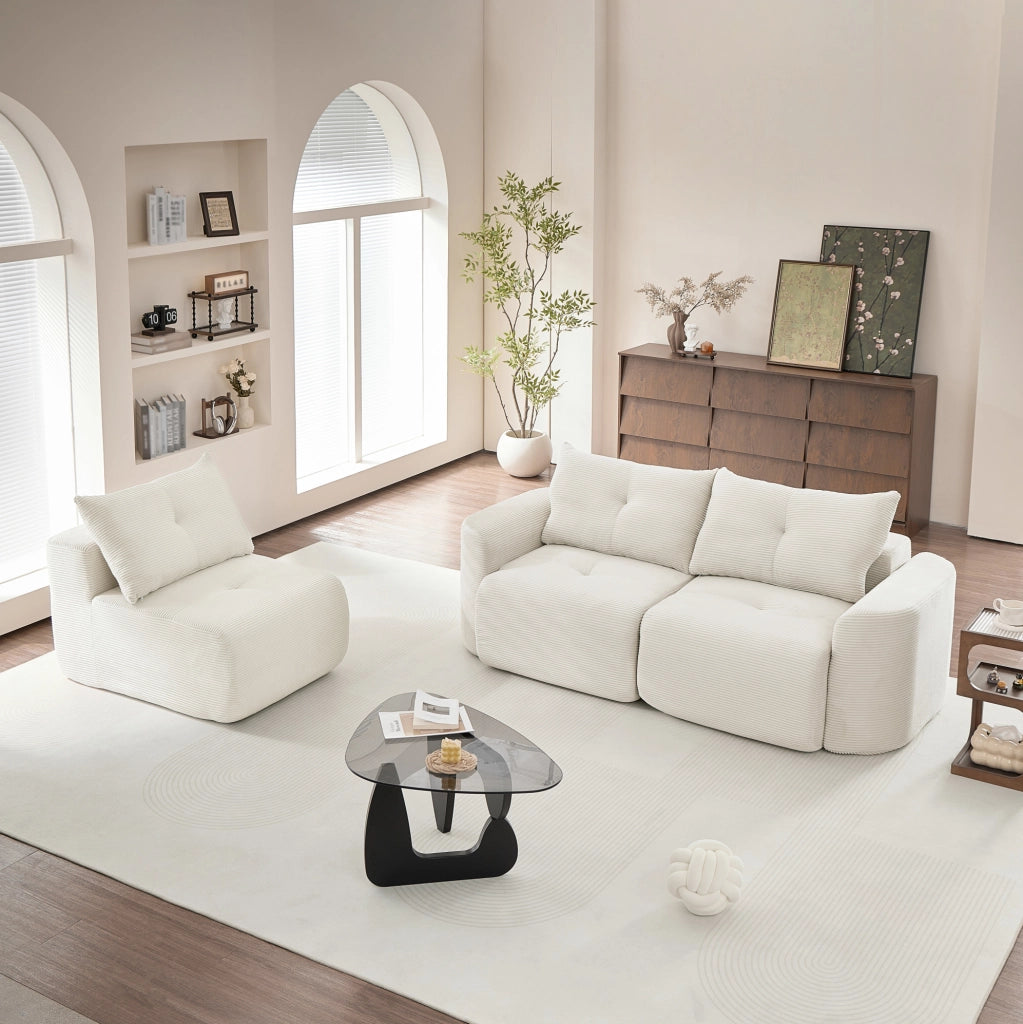 Divano modulare 3 posti 2+1 in velluto a coste beige stile Wabi-Sabi HOMVRA