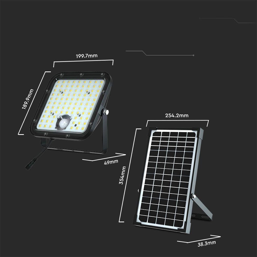 Faro LED solare 30W 6400K 4800lm IP65 nero PIR telecomando