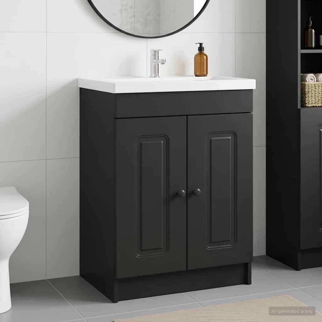 Mobiletto da bagno sotto il lavello Nero 56 x 37,5 x 81 cm 890005