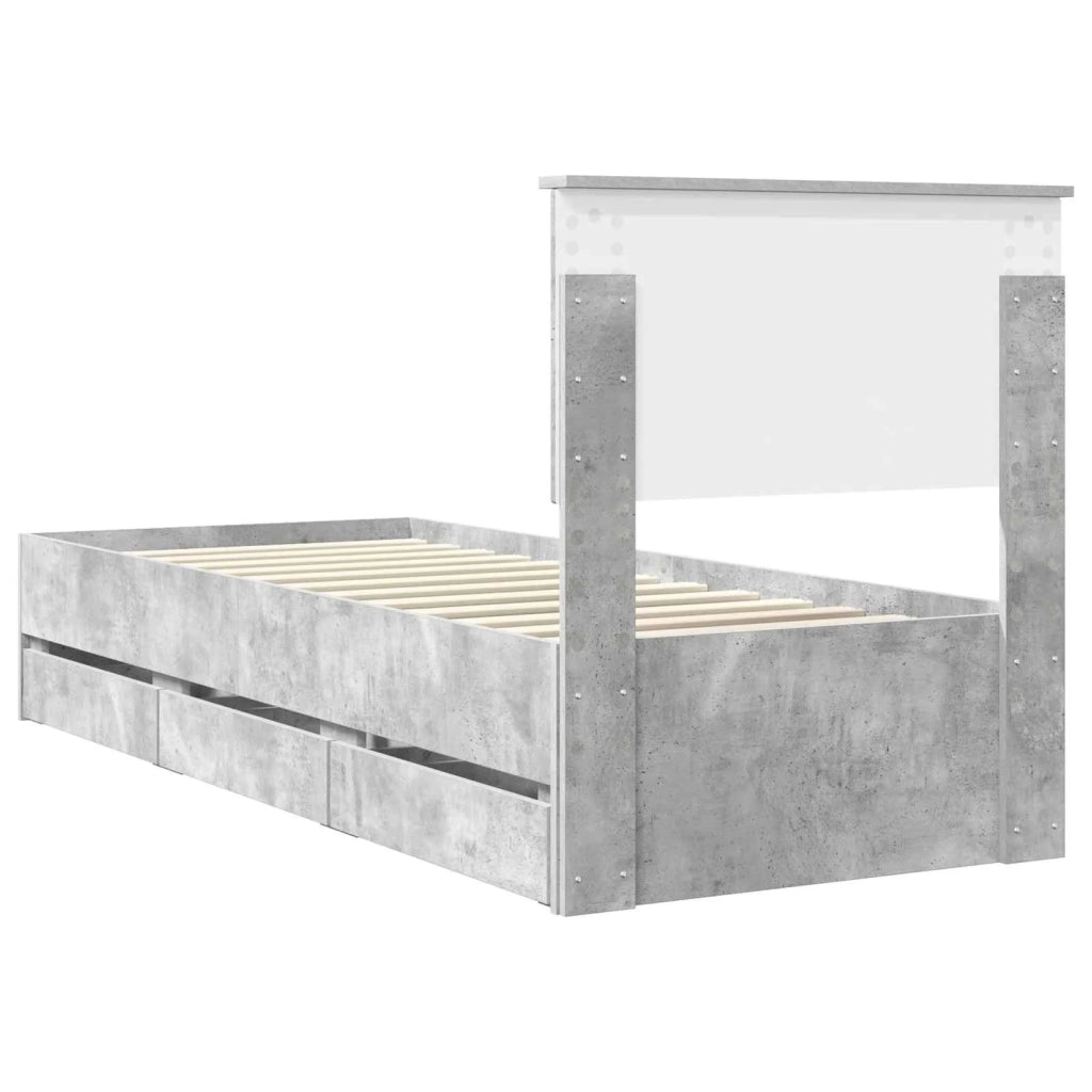 Letto singolo | Letto per adulti | Struttura del letto con cassetto Grigio cemento 75 x 190 cm