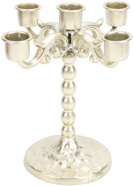 Porta candele a 5 bracci - Candelabro in acciaio inossidabile - Punto decorativo - Altezza 18,5 cm - Per candele a tappo - Base stabile
