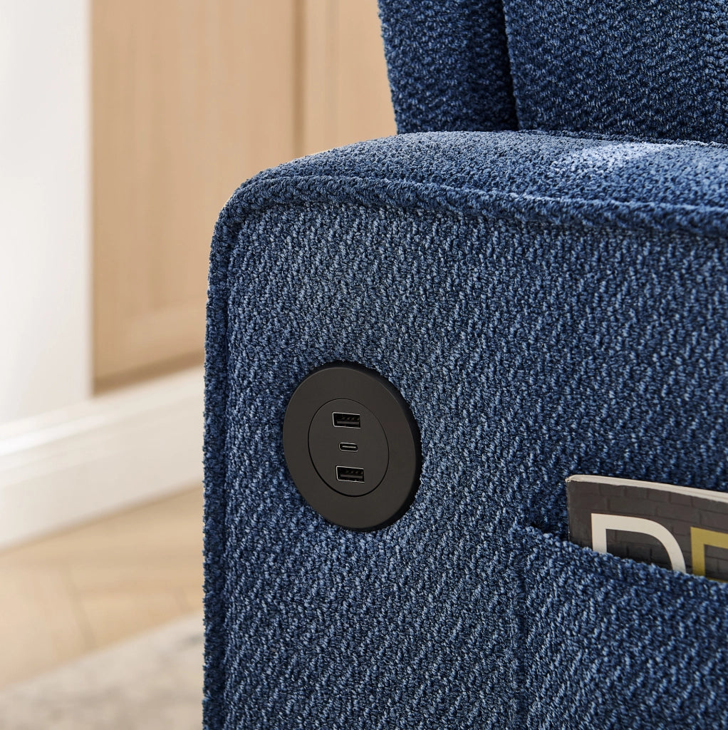 Divano letto 2 posti navy blue con sistema a scorrimento e ricarica USB