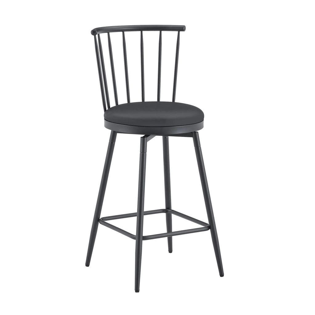 Sgabello da bar nero in metallo stile Windsor con seduta imbottita in PU, h 73 cm