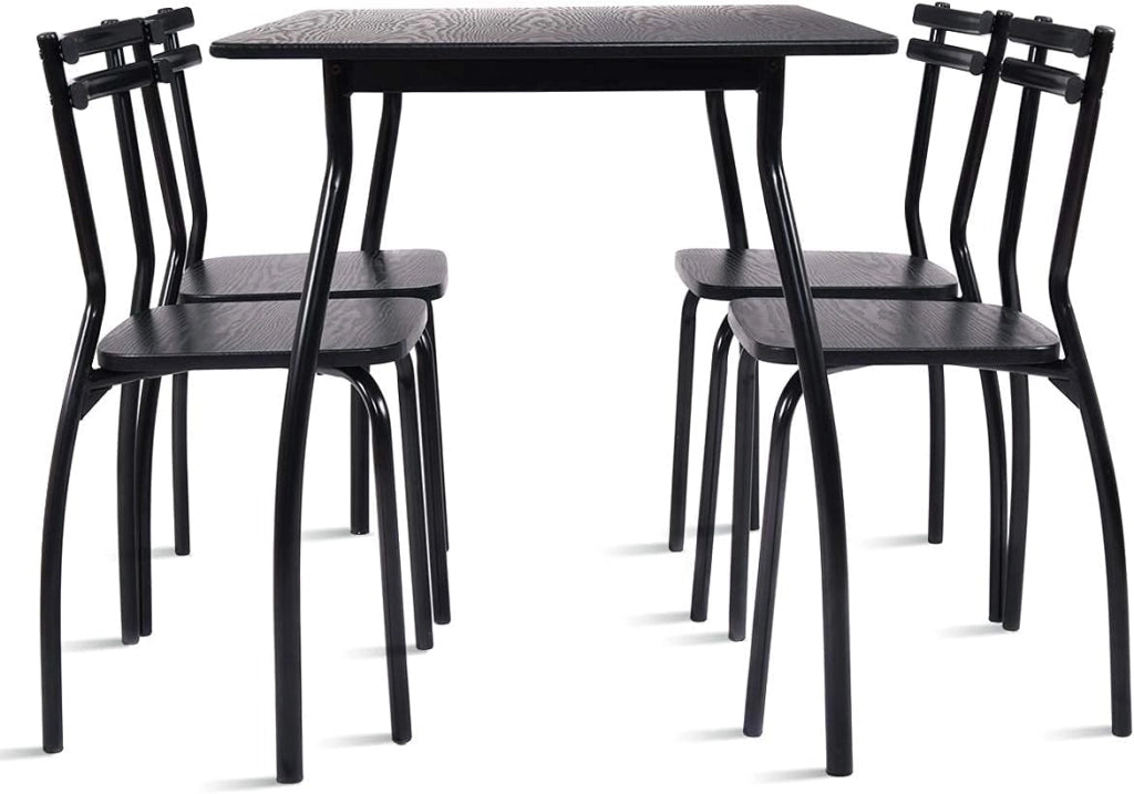 Set Tavolo da Pranzo e sedie in Legno e Metallo, Tavolo Rettangolare con 4 sedie, Nero (Stile 1)