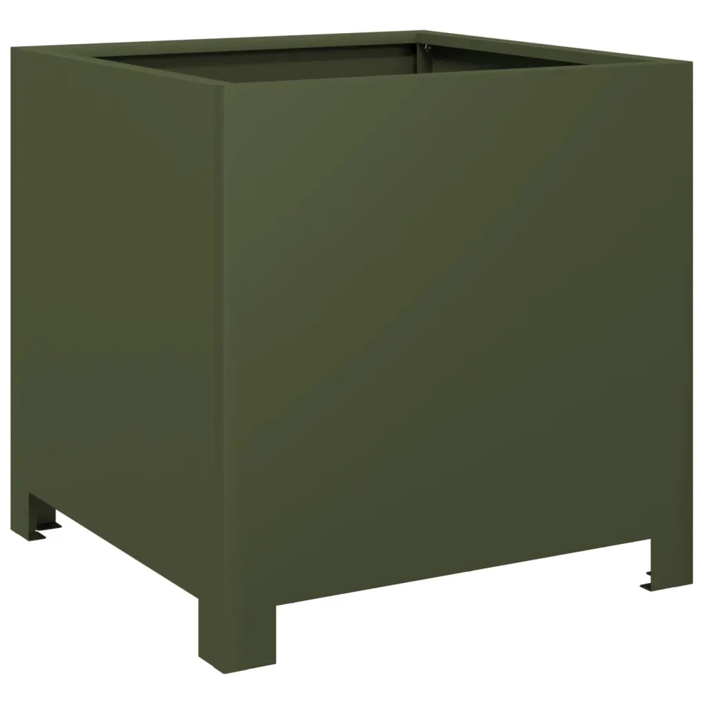 Fioriera da Giardino-Vaso da Esterno-Contenitore per Piante Verde Oliva 40x40x40 cm in Acciaio 263588