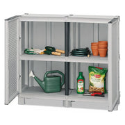 Armadio multiuso da esterno o Arlinda, Mobile a 2 ante e 1 ripiano in polipropilene, 100% Made in Italy, cm 100x39h92, colore Grigio chiaro