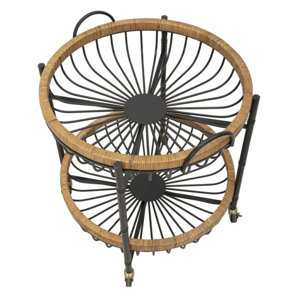 Carrello Cebu a doppio cestino in ferro e rattan con ruote — 57x55,5x62,5 cm