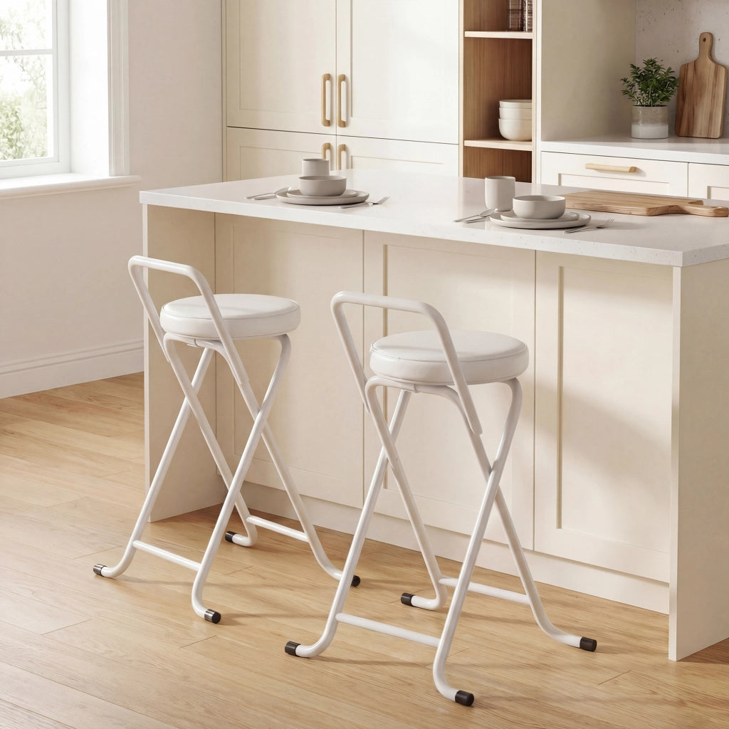 Sgabelli da Bar Pieghevoli 2 Pezzi ¨C Zephmum ¨C Imbottiti Struttura in Metallo Colore Bianco 63H