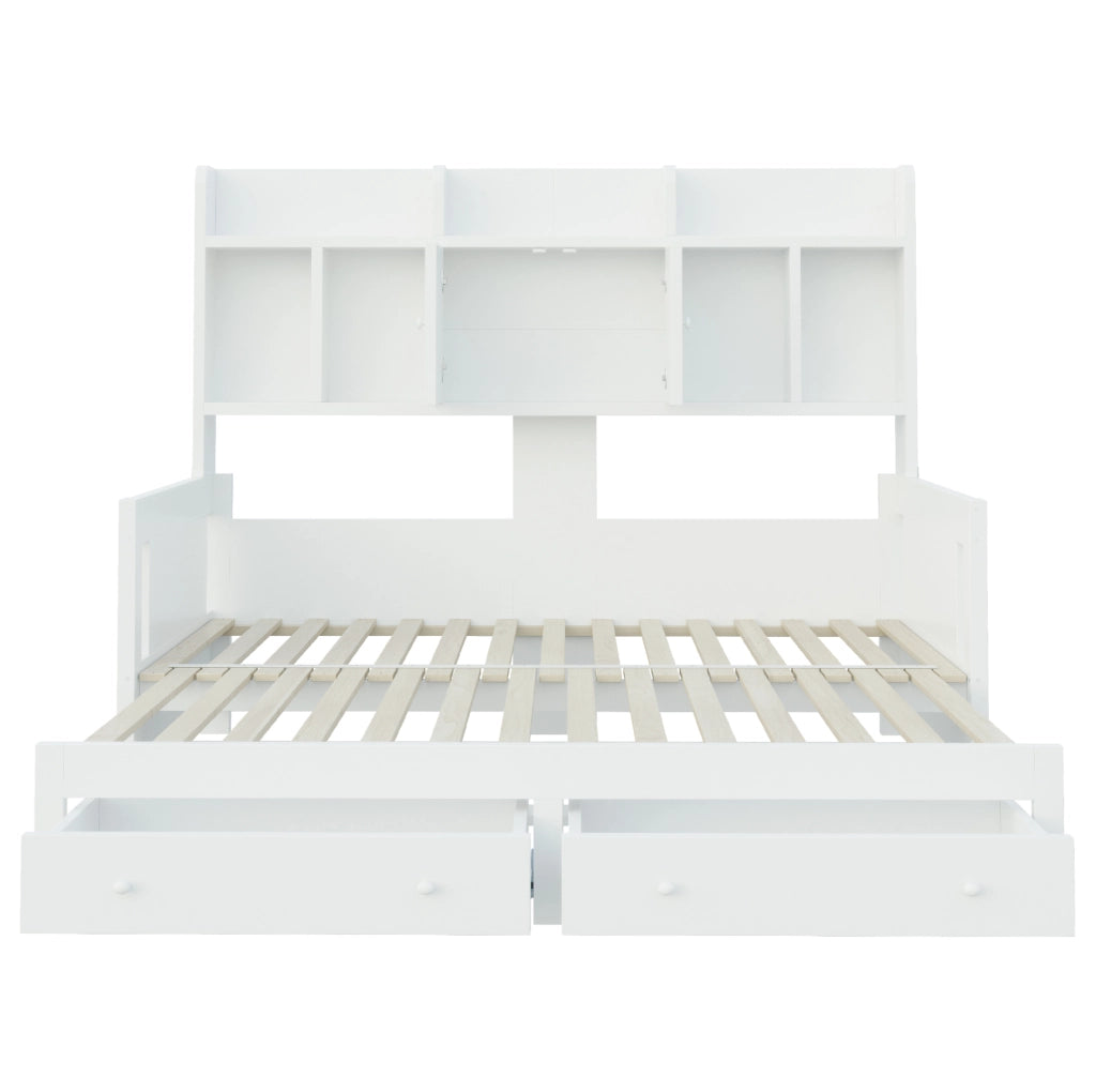 Divano letto estraibile 90x190 cm con contenitore; prese e LED in legno bianco