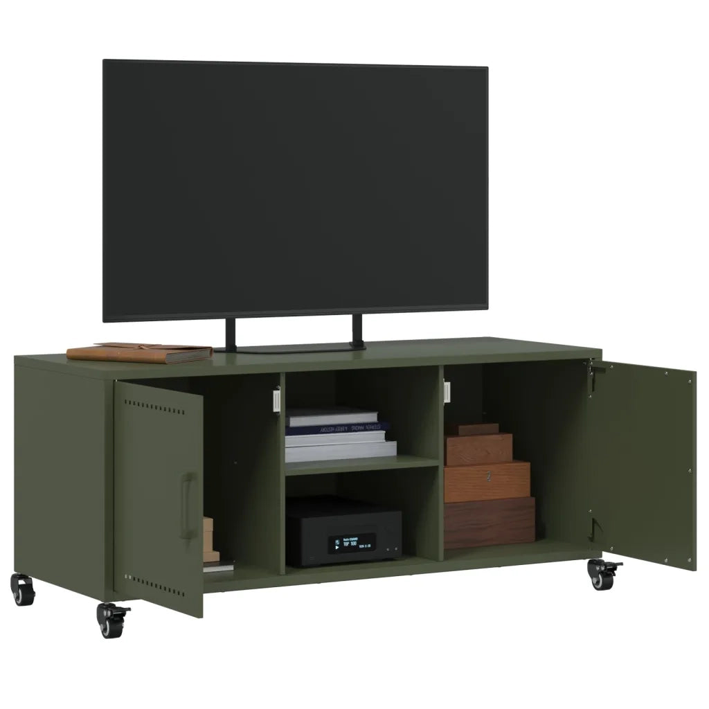 Mobile TV Verde Oliva 100,5x39x43,5 cm in Acciaio