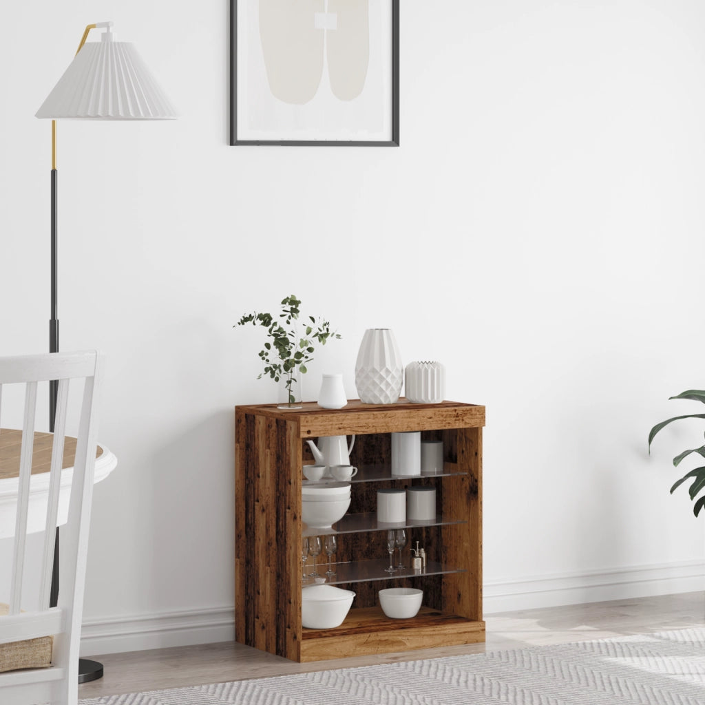 Sideboard con luci LED Legno Antico 60,5x37x67 cm