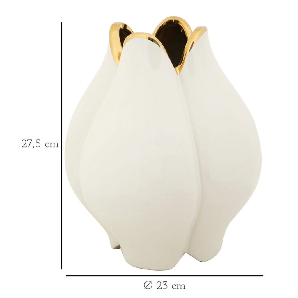 Vaso Decorativo VKH636, Bianco, Ceramica, 23x23x27,5 cm