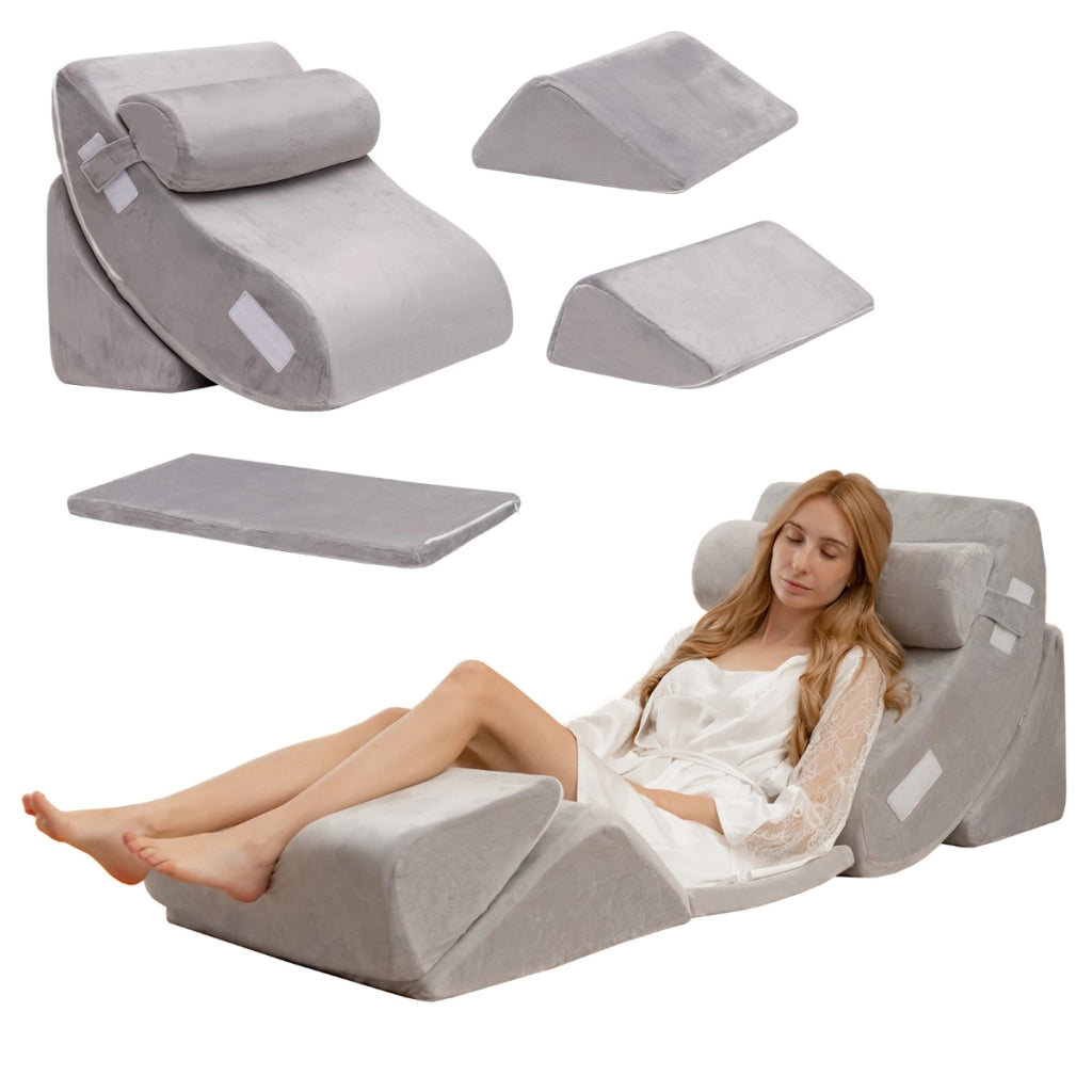 Cuscino a cuneo regolabile da 6 pezzi, Set di cuscini in memory foam per alleviare il dolore alla schiena Grigio