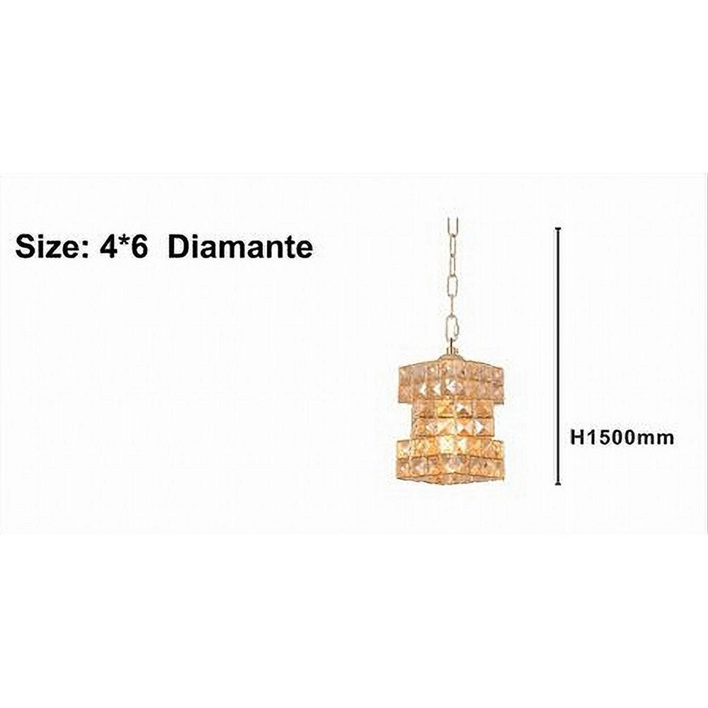 Trade Shop - Lampadario Sospeso Rettangolare Intrecciato Con Cristalli Luce E27 Oro 32392 -