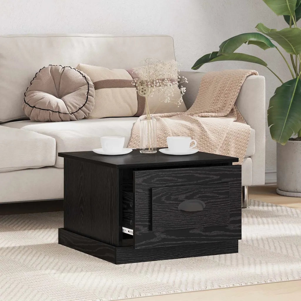 Tavolino da salotto con cassetto Rovere Nero 50 x 50 x 35 cm