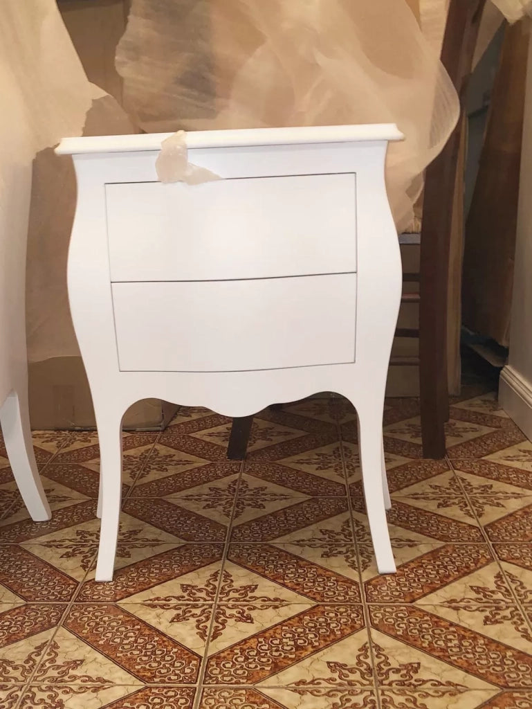 Comodino bombato 2 cassetti legno bianco opaco 49x29x61 (1018) - Mobili 2G