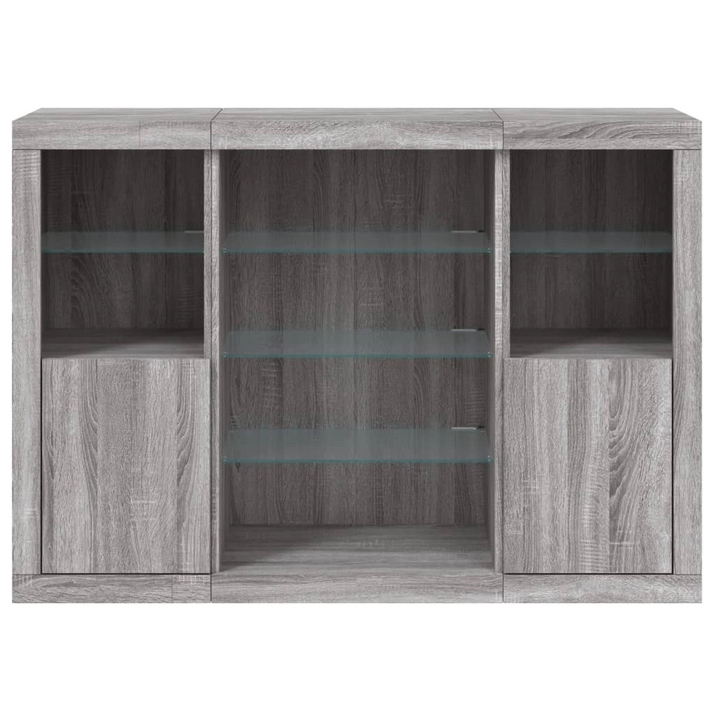 Buffet credenza cassettiera armadio mobile contenitore organizer per cucina soggiorno salotto con luci a LED 3 pezzi legno ingegnerizzato Sonoma grigio 02_0037235