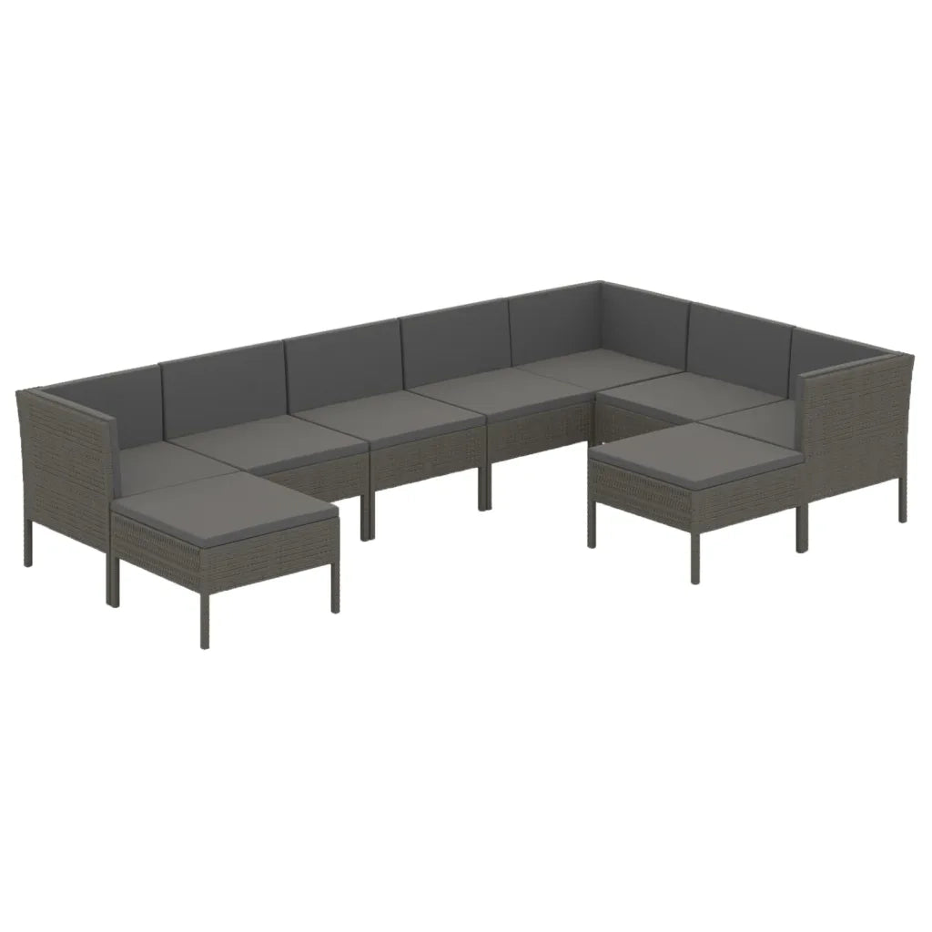 Set Divani da Giardino 9 pz con Cuscini in Polyrattan Grigio 3094434