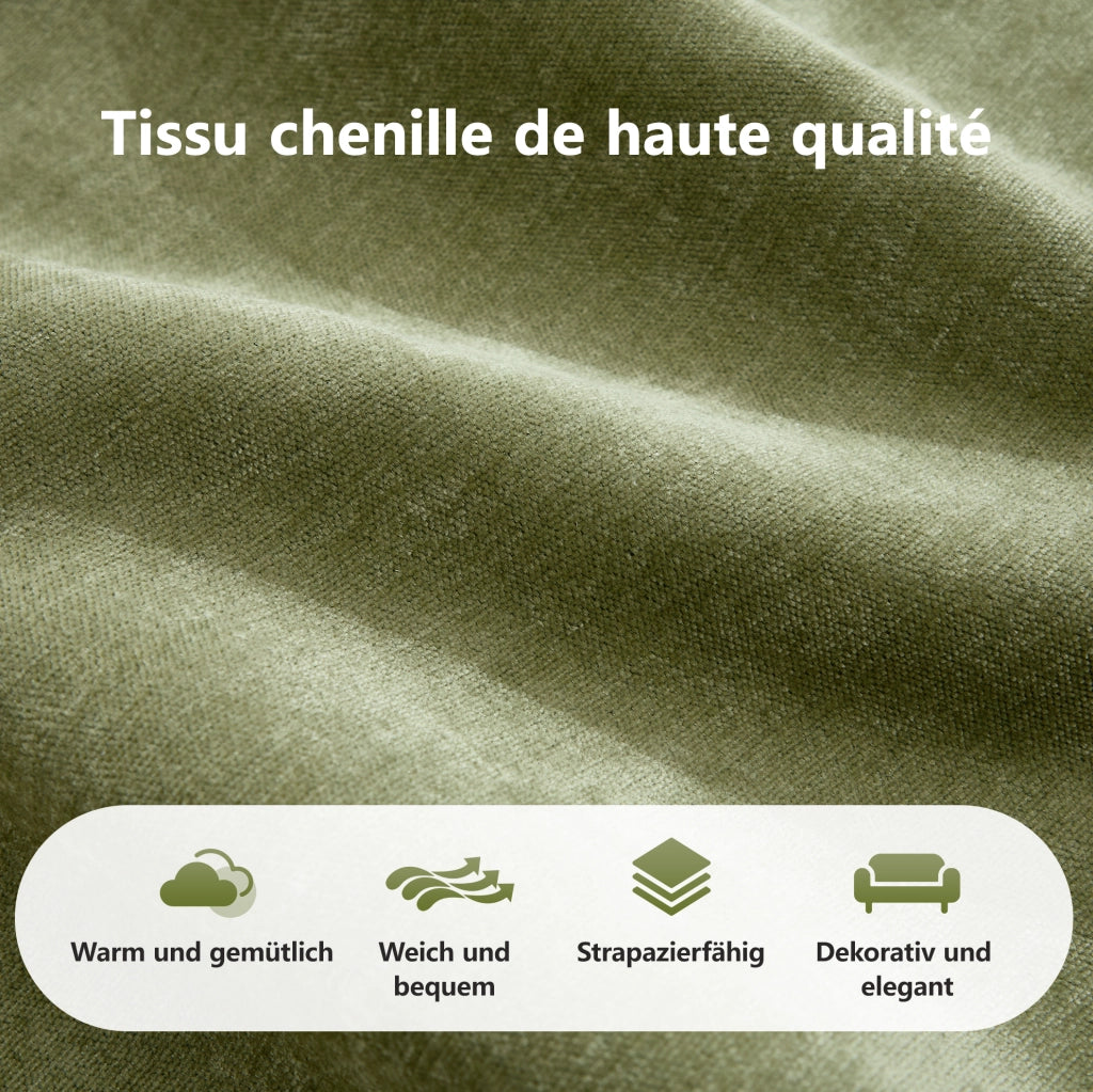 Divano modulare a U 3 posti con 2 pouf in ciniglia verde HOMVRA
