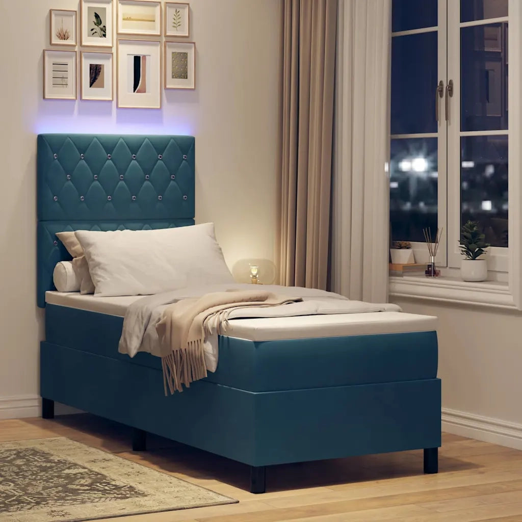 Letto a Sorgente LED con testiera Blu Scuro 80 x 200 cm Velluto 3343212