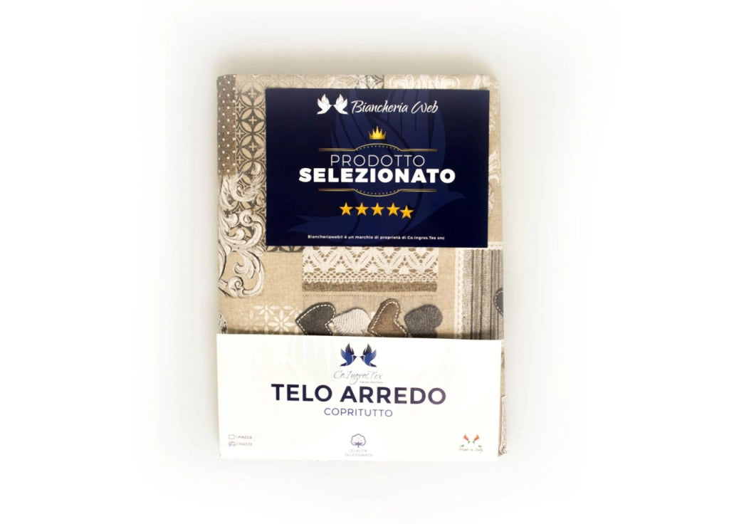 Telo Arredo Granfoulard Copritutto Cotone Made Italy Vari Disegni Arredatutto Copriletto Multiuso - 1 Piazza - Margot Beige