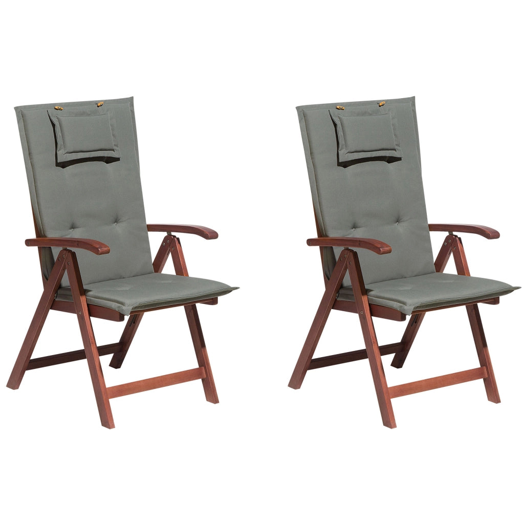 Set di 6 sedie da giardino in legno di acacia grigio cuscino regolabile pieghevole per esterni in stile rustico country